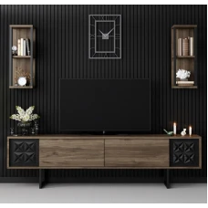 ТВ комода + ѕидни полици Black Line - Walnut, Black